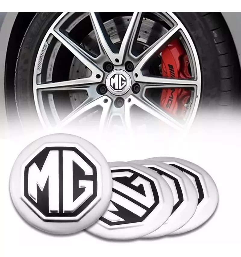 SET X4 TAPA CENTRO LLANTA AUTO 56MM MG PLATEADO LOGO NEGRO - 4