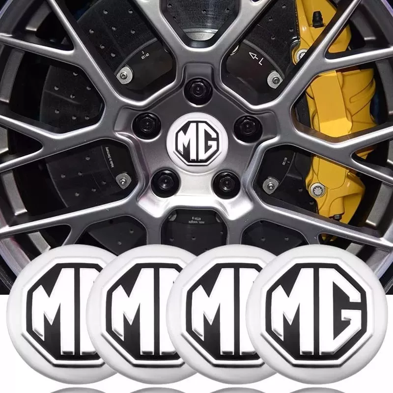 SET X4 TAPA CENTRO LLANTA AUTO 56MM MG PLATEADO LOGO NEGRO - 5