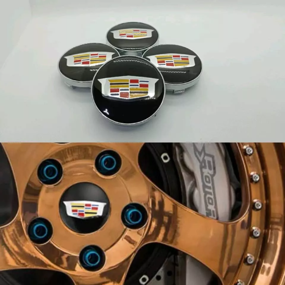 SET X4 TAPA CENTRO DE LLANTAS DE AUTOS 60MM CADILLAC N - 1