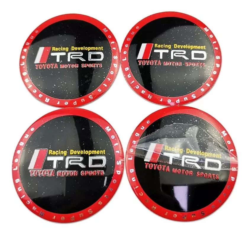 SET X4 TAPA CENTRO LLANTAS AUTOS 60MM TOYOTA TRD BORDE ROJO - 1