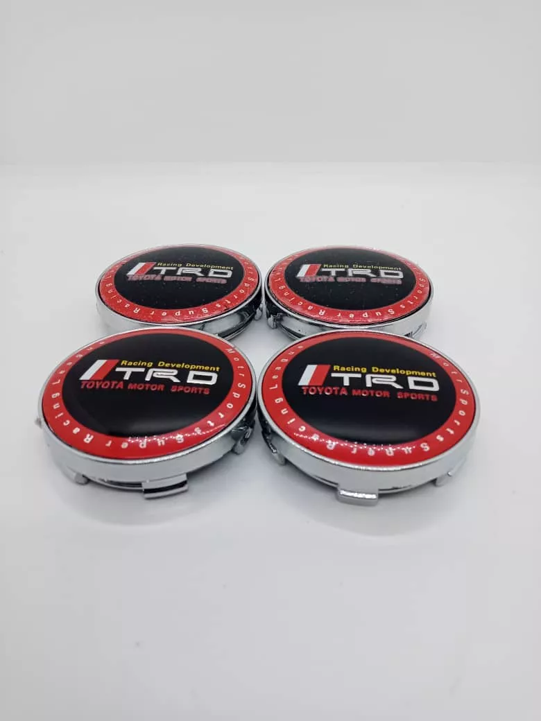 SET X4 TAPA CENTRO LLANTAS AUTOS 60MM TOYOTA TRD BORDE ROJO - 2