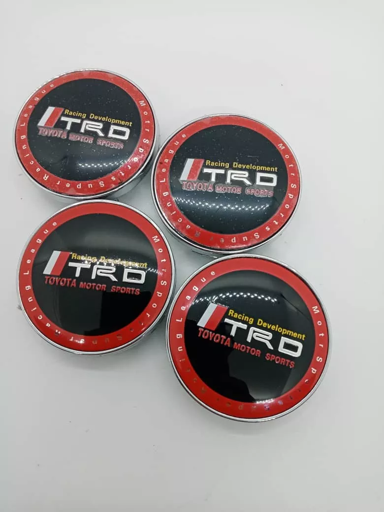 SET X4 TAPA CENTRO LLANTAS AUTOS 60MM TOYOTA TRD BORDE ROJO - 3