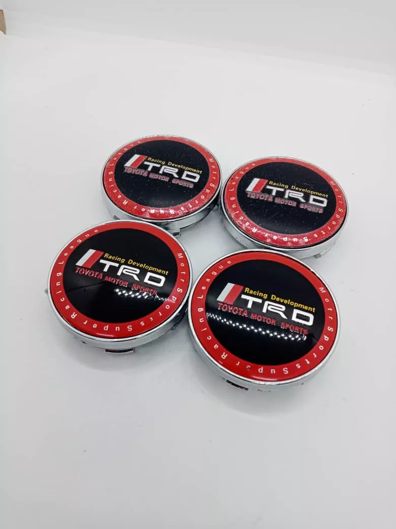 SET X4 TAPA CENTRO LLANTAS AUTOS 60MM TOYOTA TRD BORDE ROJO - 4