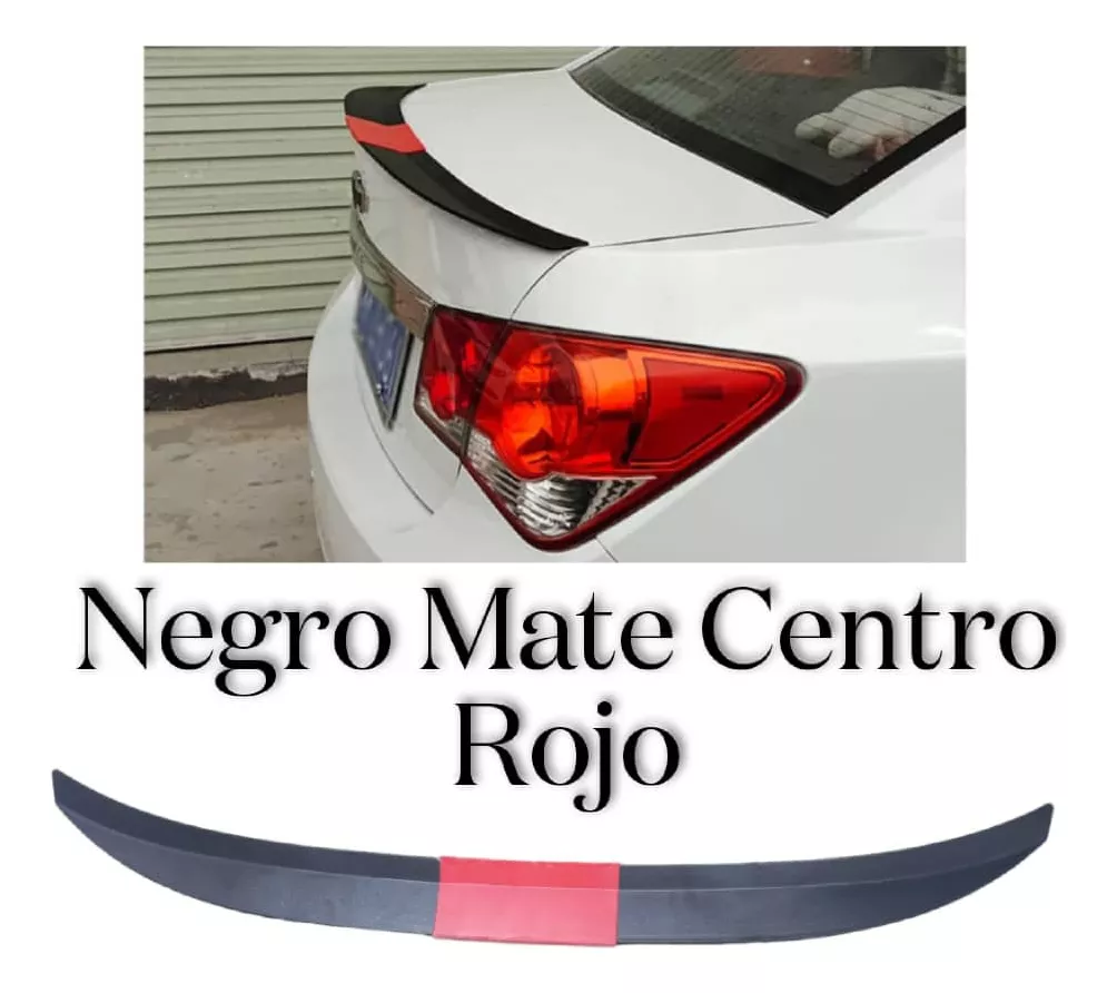 LIP ALERÓN MALETERO PARA AUTOS NEGRO MATE CENTRO ROJO - 1
