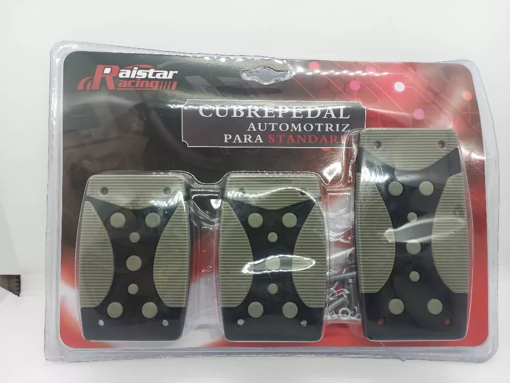 SET CUBRE PEDALES AUTO 3 PIEZA ALUMINIO GOMA NEGRO CON GRIS - 1