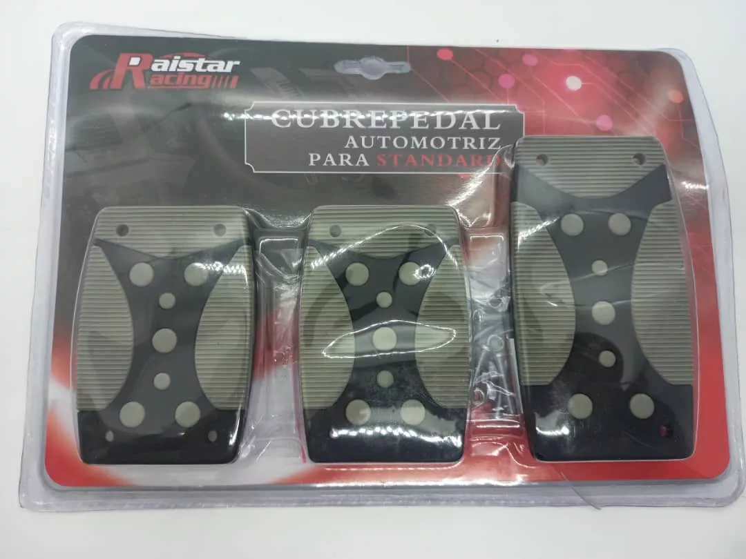 SET CUBRE PEDALES AUTO 3 PIEZA ALUMINIO GOMA NEGRO CON GRIS - 3