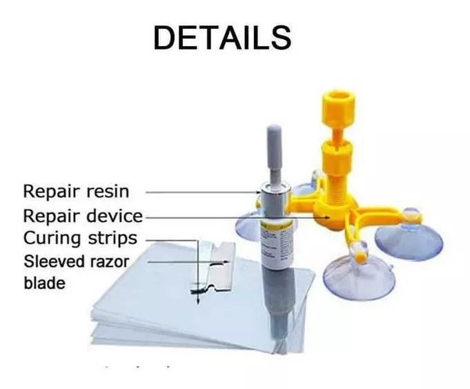 KIT HERRAMIENTAS REPARACIÓN VIDRIOS PARABRISAS AUTOS GRIETAS - 3