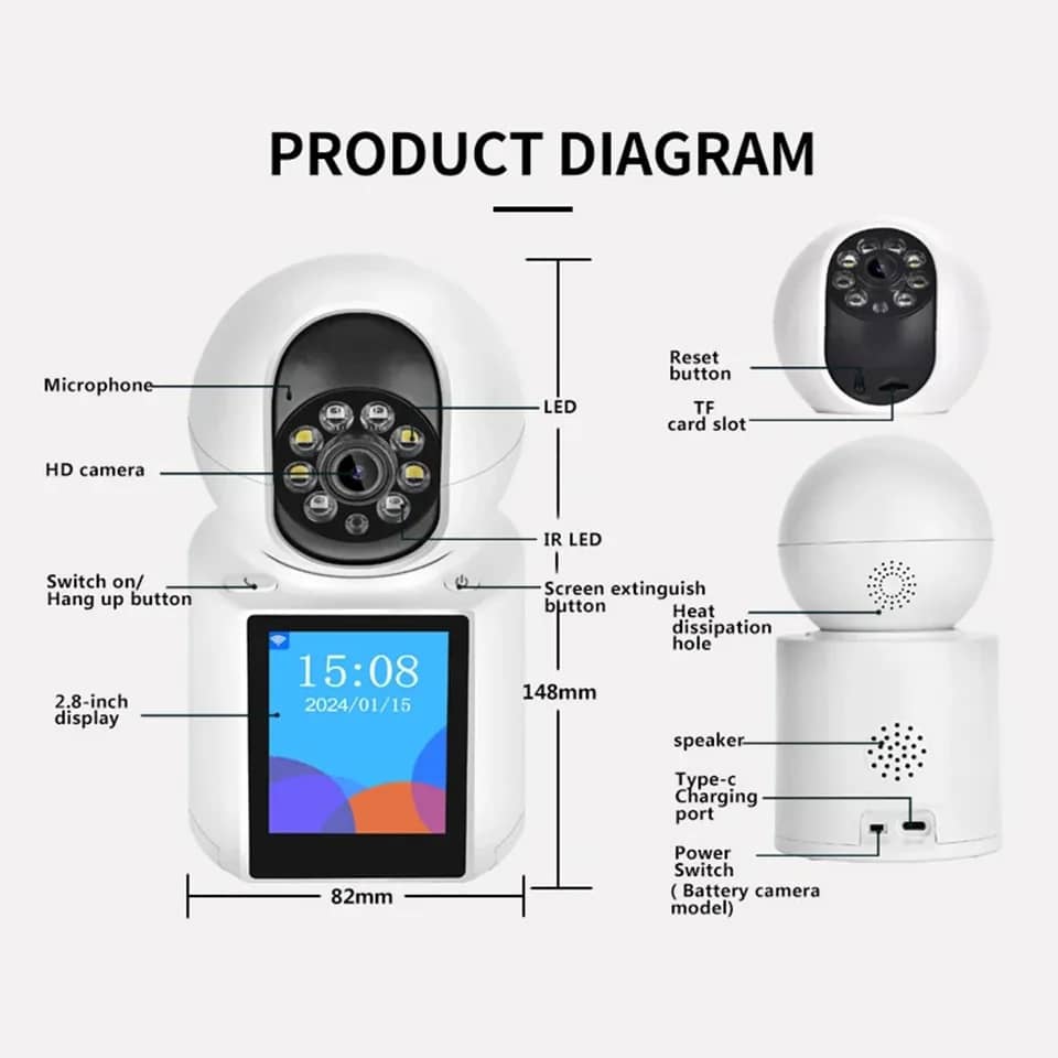 CÁMARA SEGURIDAD WIFI CON MOVIMIENTO, PANTALLA 2.4 PULGADAS - 6