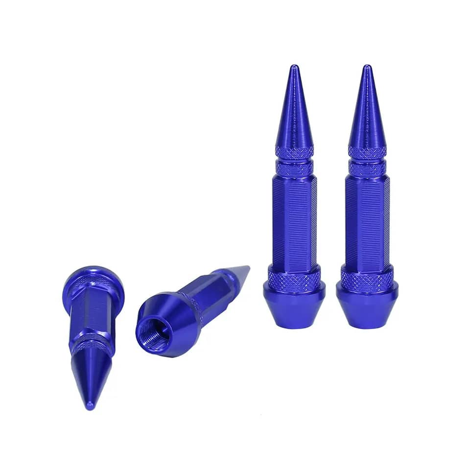 SET 4 TAPAS DE VÁLVULAS UNIVERSAL TUNNING PARA AUTOS MOTOS Y BICICLETAS 60MM COLOR AZUL - 2