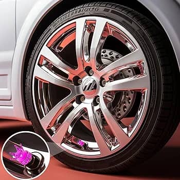 SET 4 TAPAS DE VÁLVULAS UNIVERSAL TUNNING PARA AUTOS, MOTOS Y BICICLETAS DISEÑO CORONA  COLOR MORADO - 3