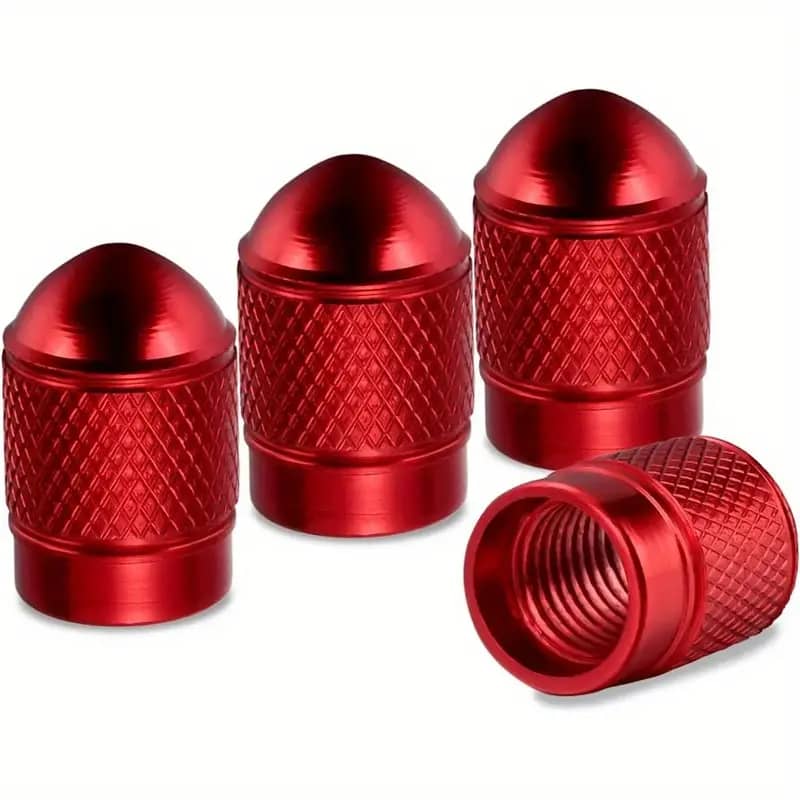 SET 4 TAPAS DE VÁLVULAS UNIVERSAL TUNNING PARA AUTOS, MOTOS Y BICICLETAS MODELO BALITA COLOR ROJO - 1