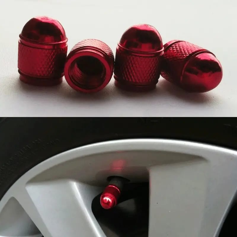 SET 4 TAPAS DE VÁLVULAS UNIVERSAL TUNNING PARA AUTOS, MOTOS Y BICICLETAS MODELO BALITA COLOR ROJO - 2