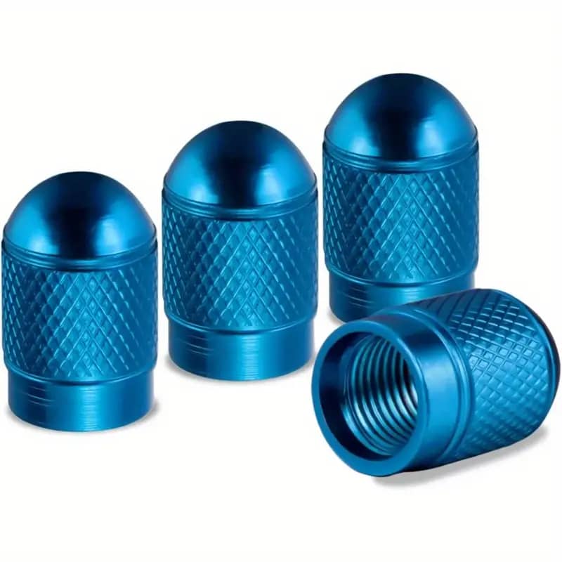 SET 4 TAPAS DE VÁLVULAS UNIVERSAL TUNNING PARA AUTOS, MOTOS Y BICICLETAS MODELO BALITA COLOR AZUL - 1