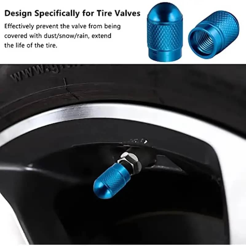 SET 4 TAPAS DE VÁLVULAS UNIVERSAL TUNNING PARA AUTOS, MOTOS Y BICICLETAS MODELO BALITA COLOR AZUL - 2