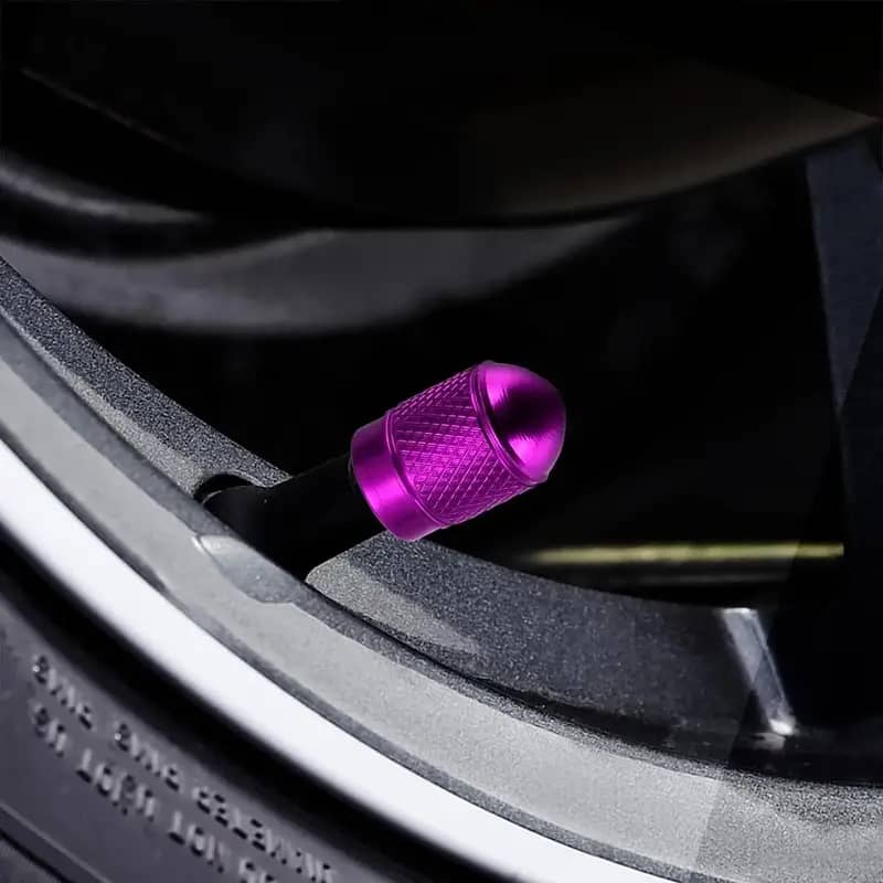 SET 4 TAPAS DE VÁLVULAS UNIVERSAL TUNNING PARA AUTOS, MOTOS Y BICICLETAS MODELO BALITA COLOR MORADO - 2