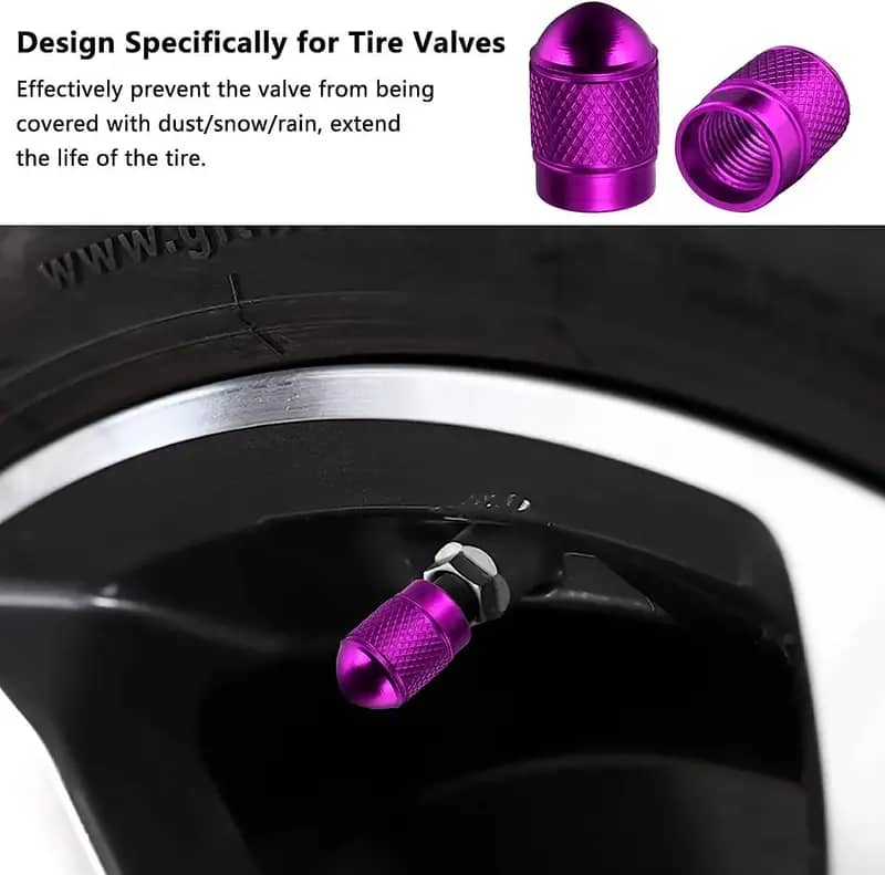 SET 4 TAPAS DE VÁLVULAS UNIVERSAL TUNNING PARA AUTOS, MOTOS Y BICICLETAS MODELO BALITA COLOR MORADO - 3