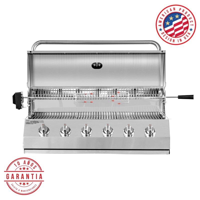 PARRILLA A GAS EMPOTRADA KINGGRILL DE 6 QUEMADORES + SPIEDO CON MOTOR® - 1