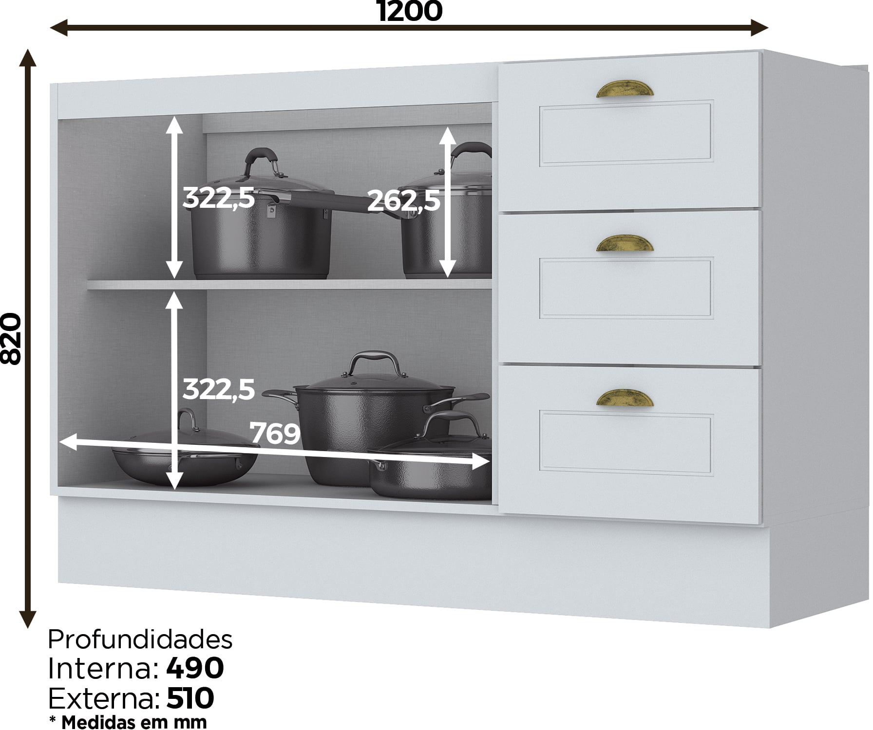 MUEBLE COCINA HOME MOBILI MDP 2 PUERTAS BLANCO BASE + 3 CAJON - 3