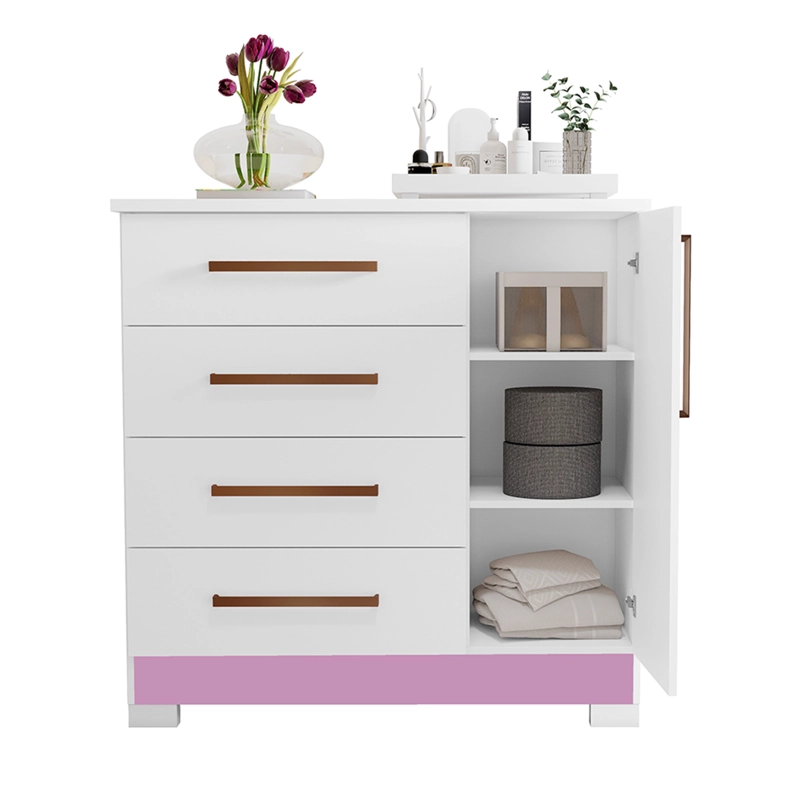 COMODA 4 CAJONES 1 PUERTA KIRA BLANCO/ROSA FLEX - 4