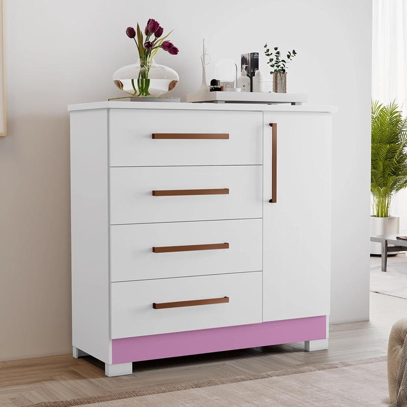COMODA 4 CAJONES 1 PUERTA KIRA BLANCO/ROSA FLEX - 7