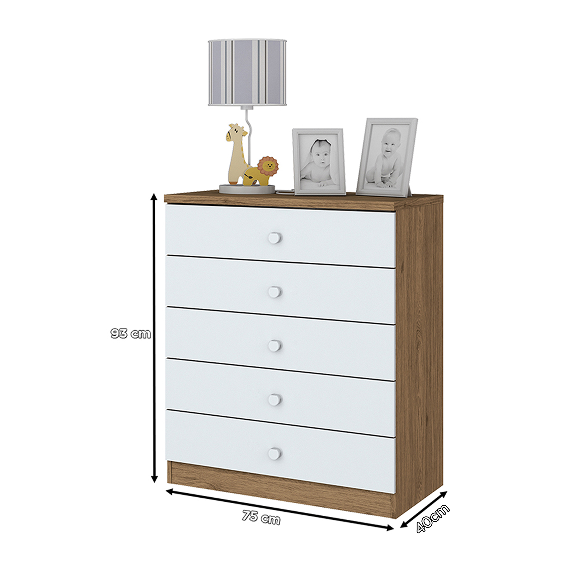 CÓMODA HOME MOBILI MDP 5 CAJONES BLANCO BALA MENTA - 3