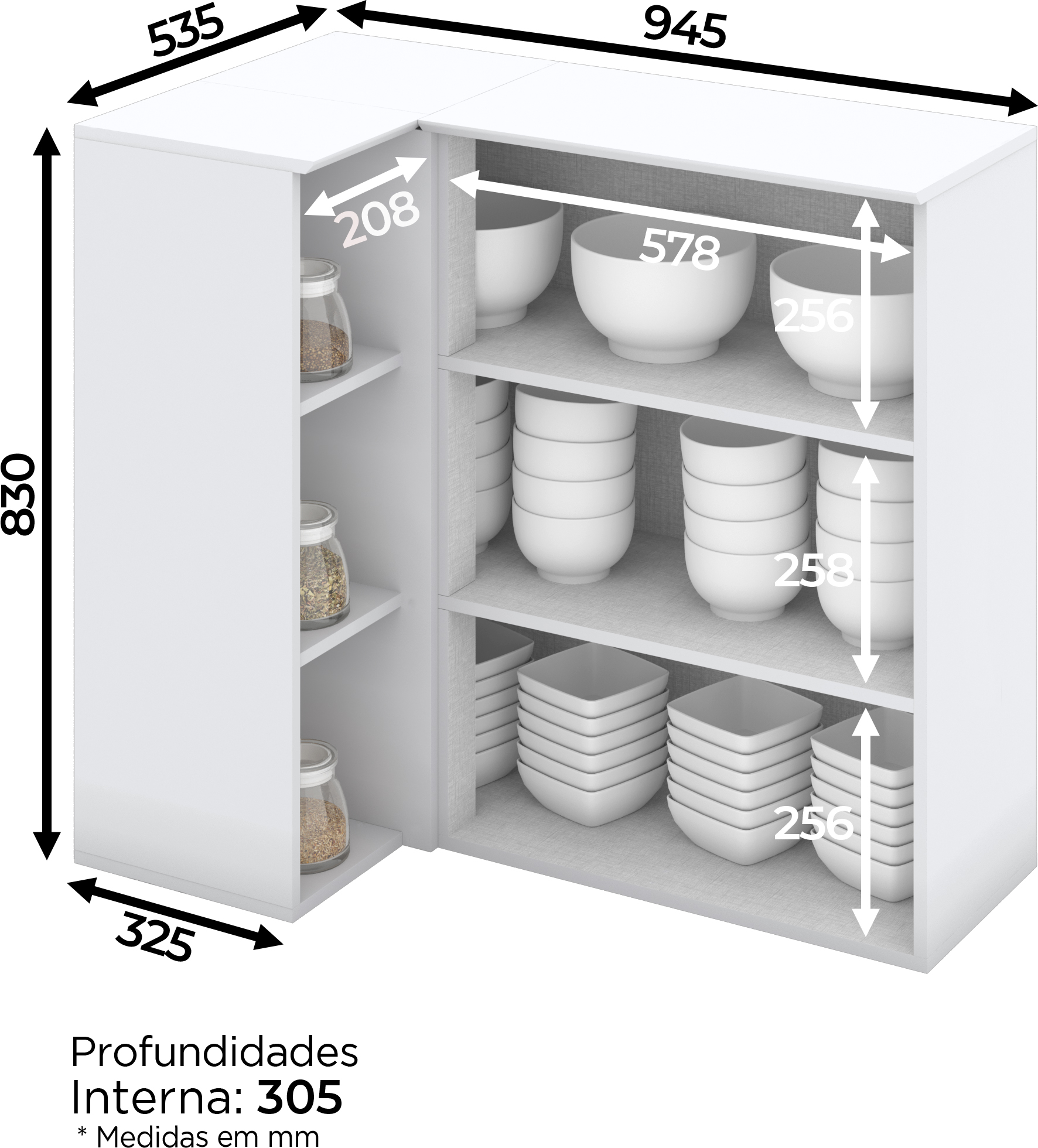 MUEBLE HOME MOBILI AMERICANA MDP BLANCO MODULO COCINA AEREO ESQUINERO - 3