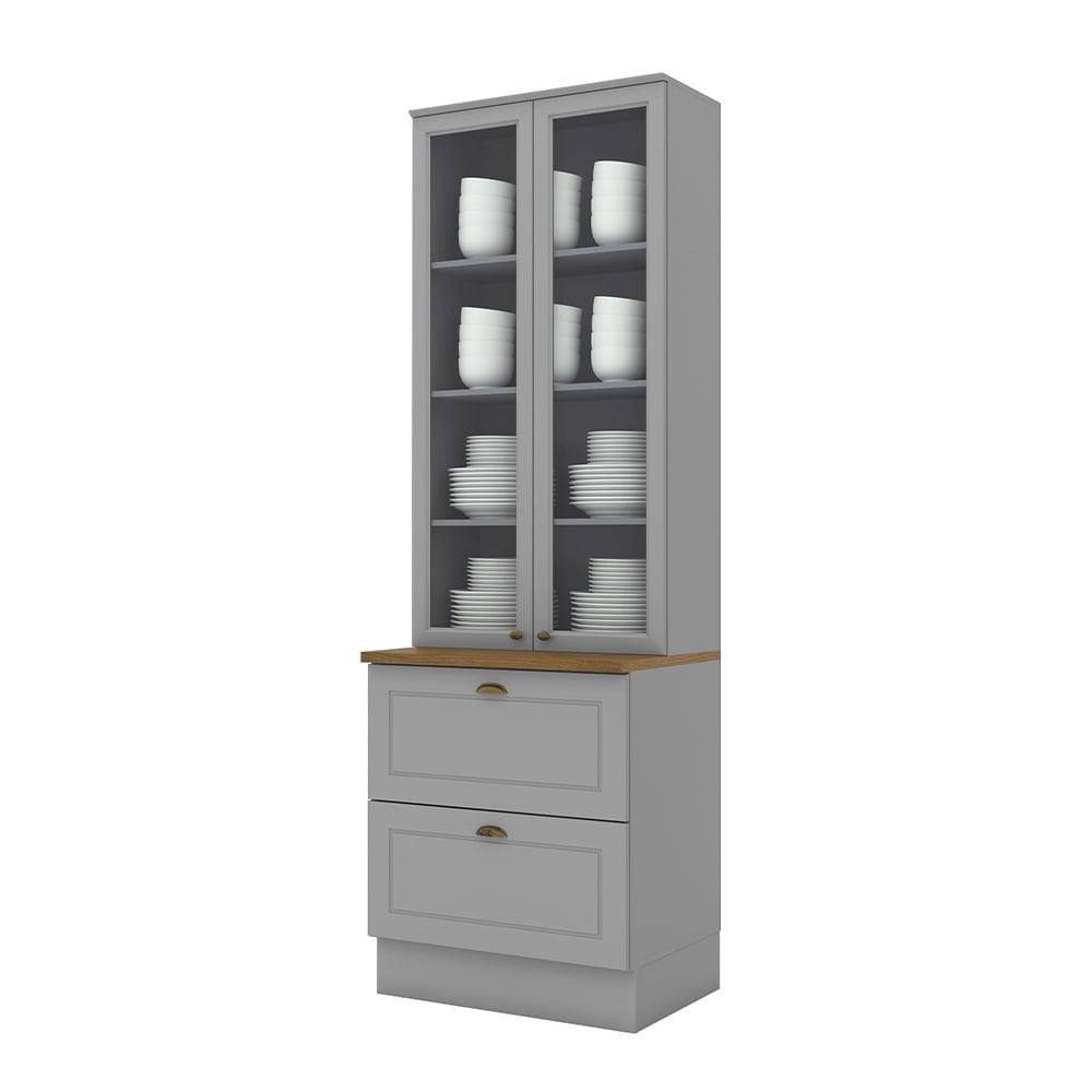 MUEBLE HOME MOBILI NATURE MDP 2 PUERTAS 2 CAJONES GRIS CRISTALERA VIDRIO - 1