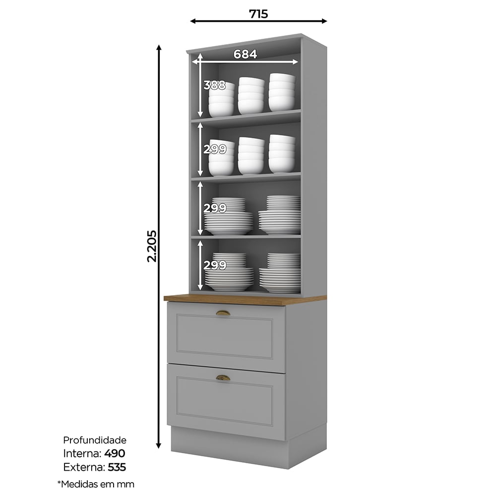 MUEBLE HOME MOBILI NATURE MDP 2 PUERTAS 2 CAJONES GRIS CRISTALERA VIDRIO - 3