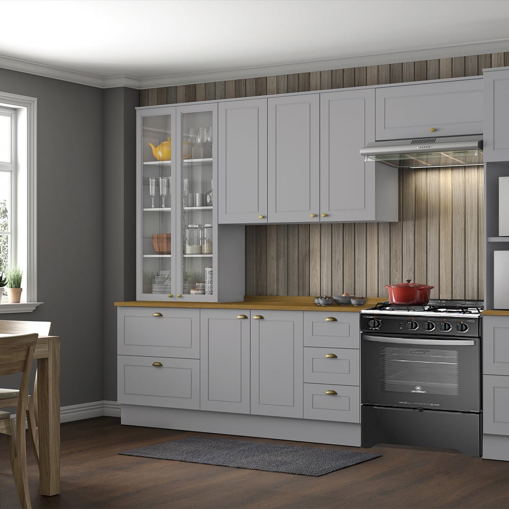 MUEBLE HOME MOBILI NATURE MDP 2 PUERTAS 2 CAJONES GRIS CRISTALERA VIDRIO - 4