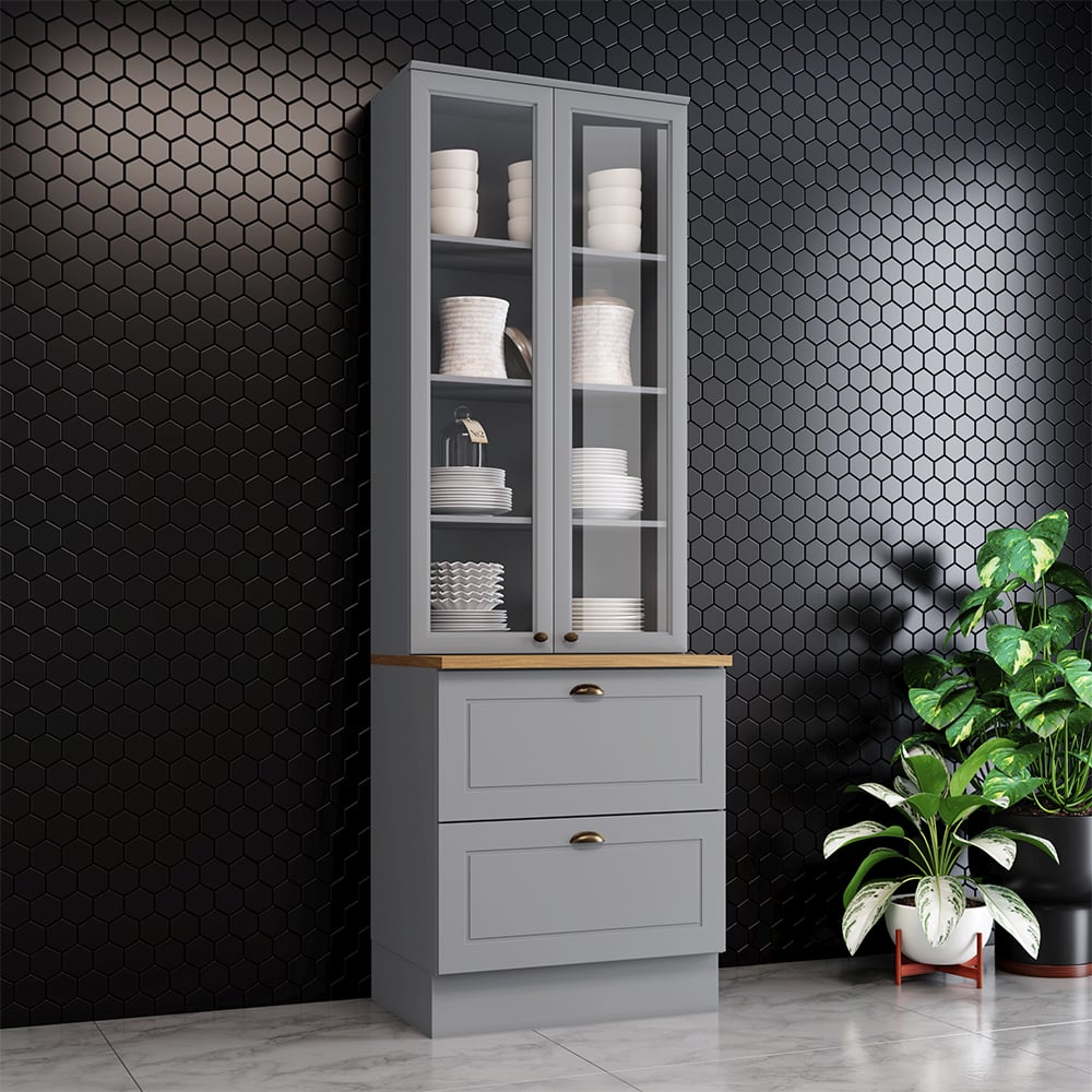 MUEBLE HOME MOBILI NATURE MDP 2 PUERTAS 2 CAJONES GRIS CRISTALERA VIDRIO - 5