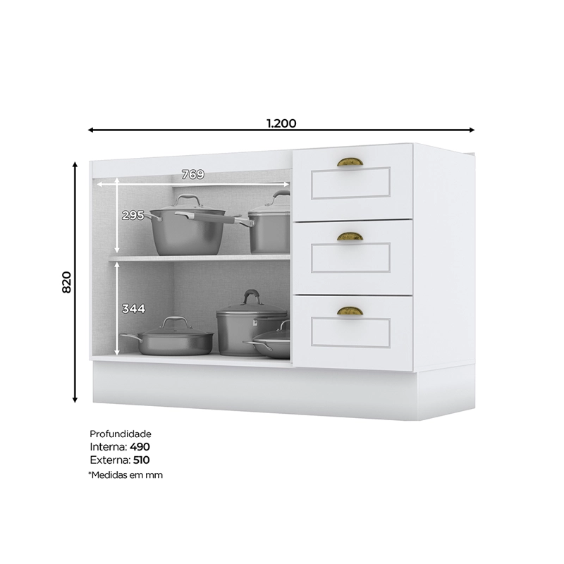 MODULO BAJO 2 PUERTAS 3 CAJONES  NATURE BLANCO - 4