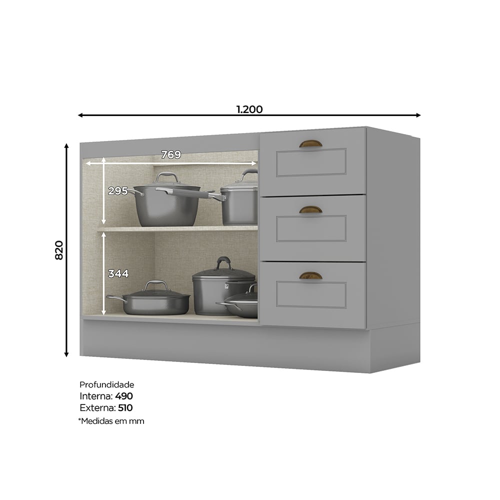 MUEBLE HOME MOBILI NATURE MDP 2 PUERTAS 3 CAJONES GRIS MÓDULO BAJO - 3