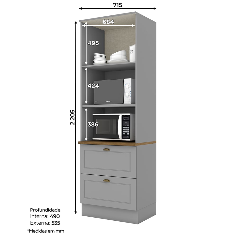 MÓDULO HOME MOBILI NATURE 2 HORNOS 2 PUERTAS 2 CAJONES GRIS MDP - 3