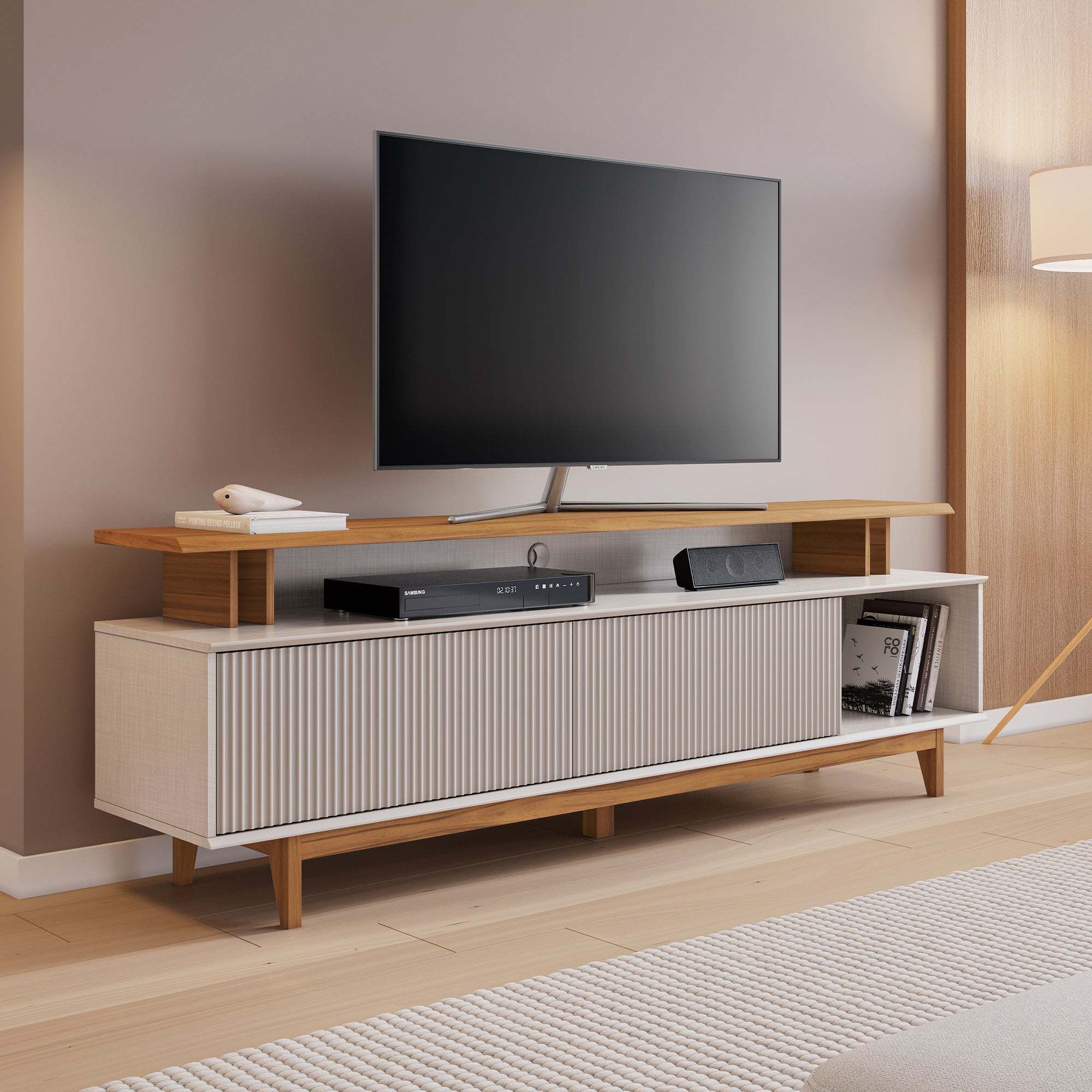 RACK TV70' HOME MOBILI RODAS NT 1385 BLANCO OW/NATURAL - 2