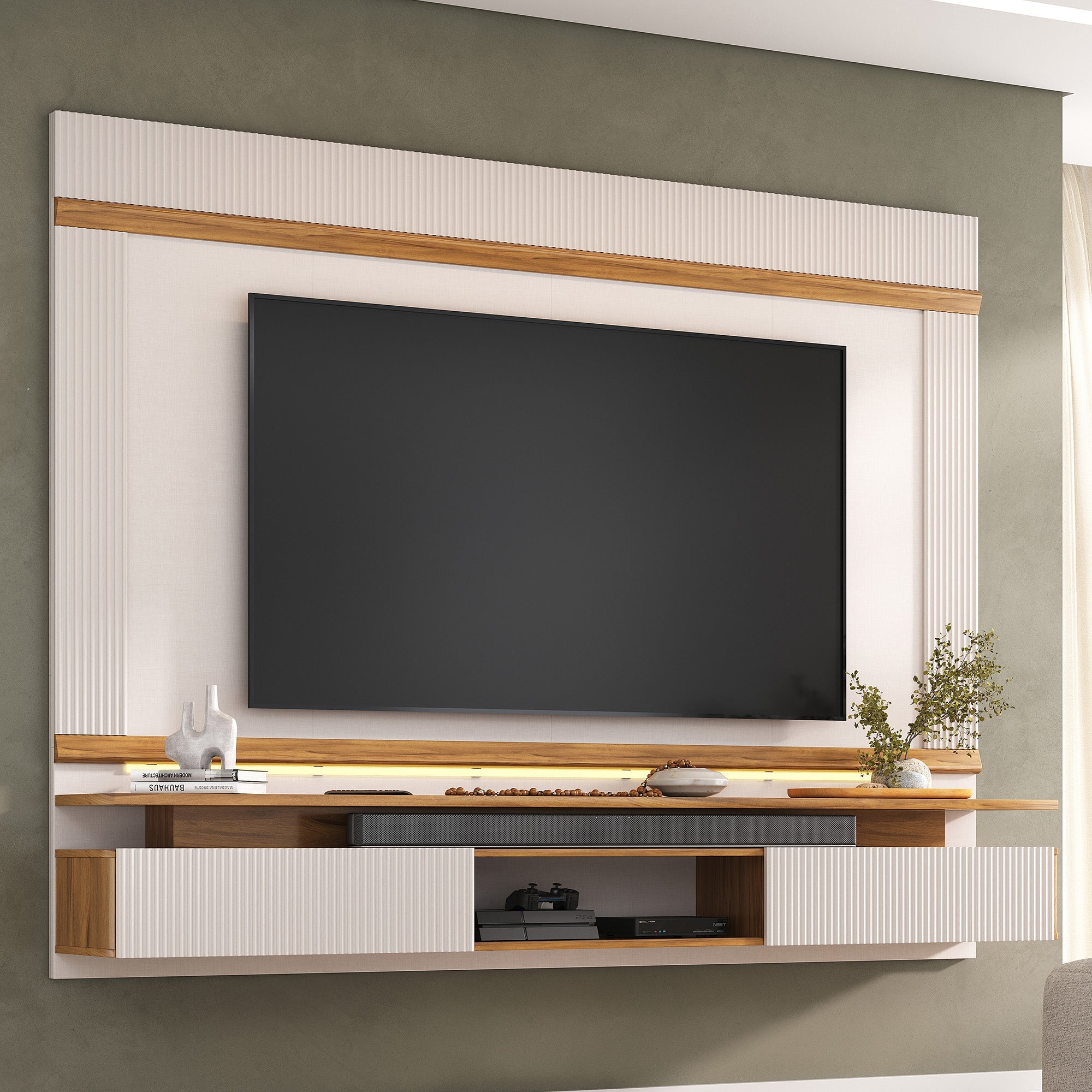 PANEL TV75' HOME MOBILI NT1370 BLANCO HERMES OW/NOGAL - 2