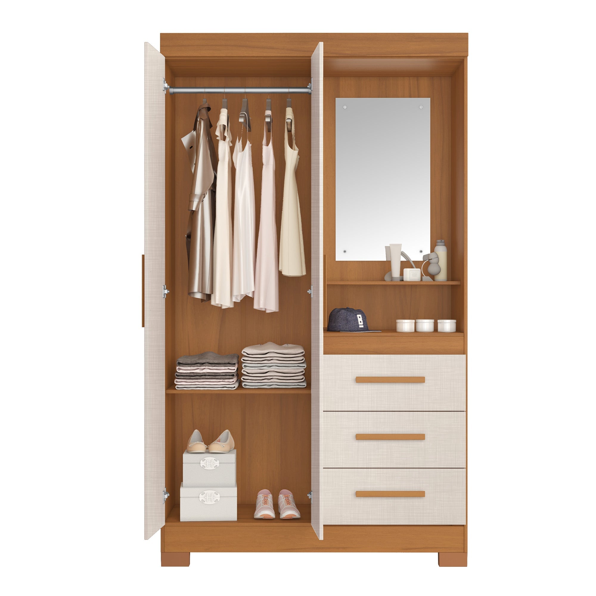 CLOSET HOME MOBILI 2 PUERTAS 3 CAJONES NT 6020 OSLO BLANCO OW/NOGAL - 2