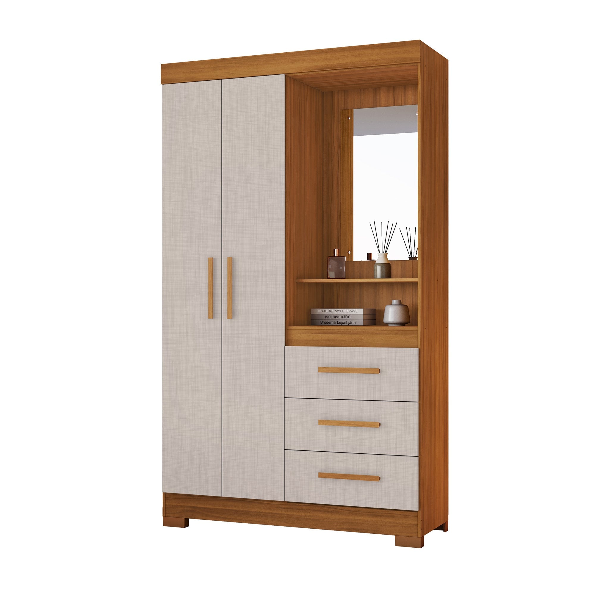 CLOSET HOME MOBILI 2 PUERTAS 3 CAJONES NT 6020 OSLO BLANCO OW/NOGAL - 3