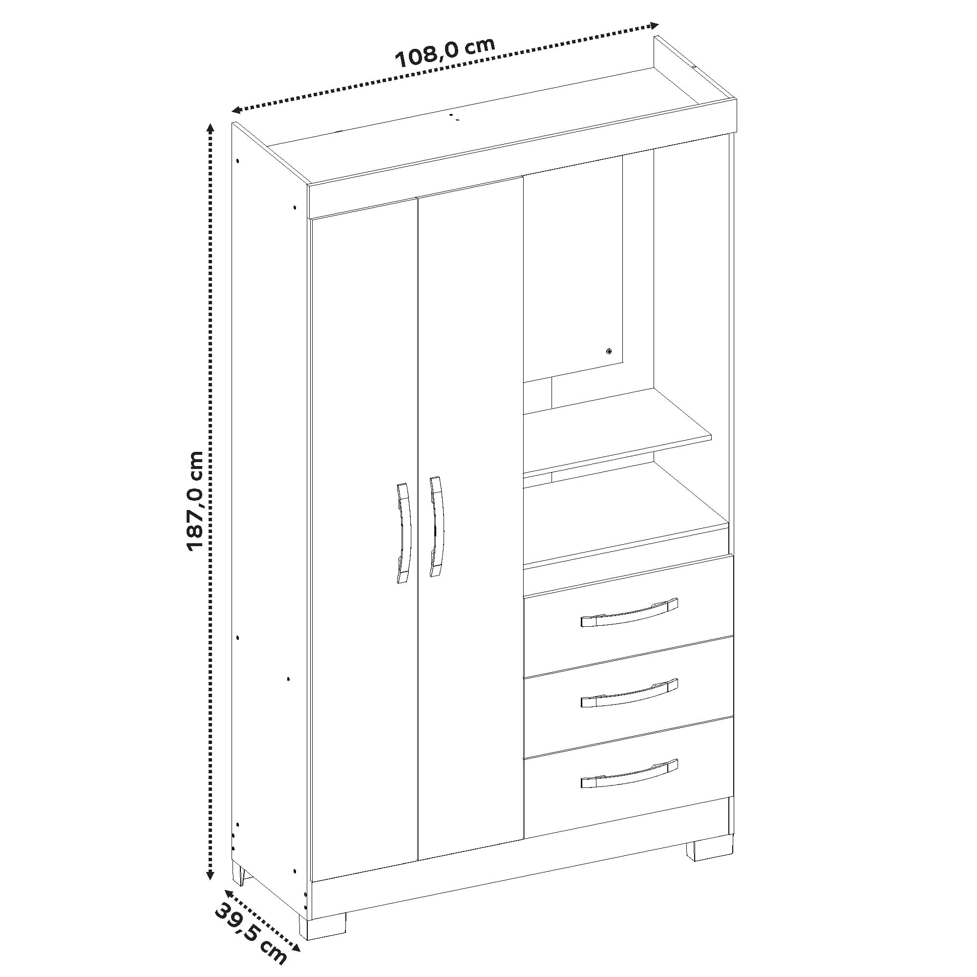 CLOSET HOME MOBILI 2 PUERTAS 3 CAJONES NT 6020 OSLO BLANCO OW/NOGAL - 4