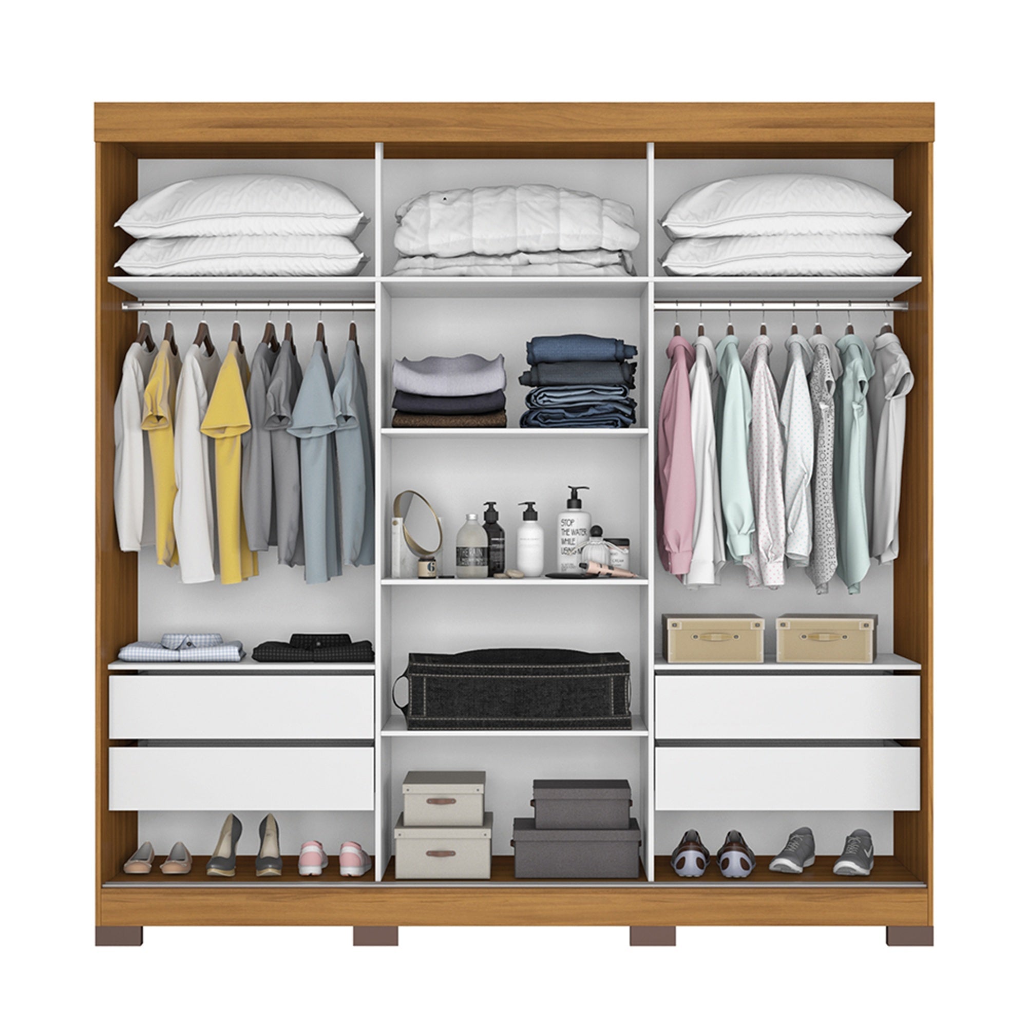 CLOSET HOME MOBILI 3 PUERTAS CORREDERAS 4 CAJONES CON ESPEJO NT 5020 NIAGARA BLANCO OW/NOGAL - 3
