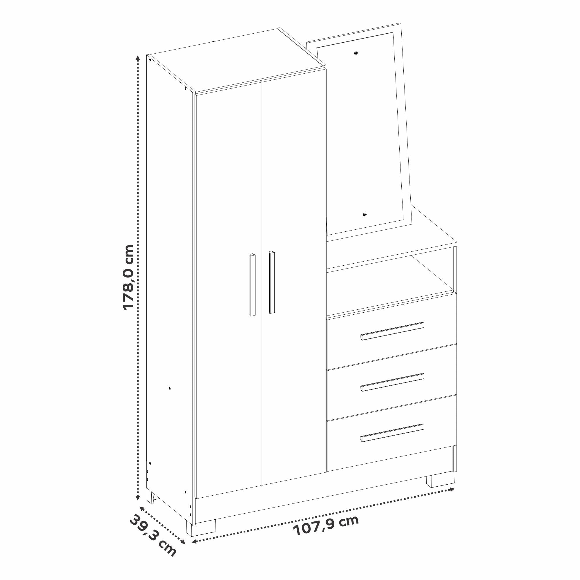 CLOSET TOCADOR HOME MOBILI NT 5165 2 PUERTAS 3 CAJONES RITA BLANCO/ROSA - 2