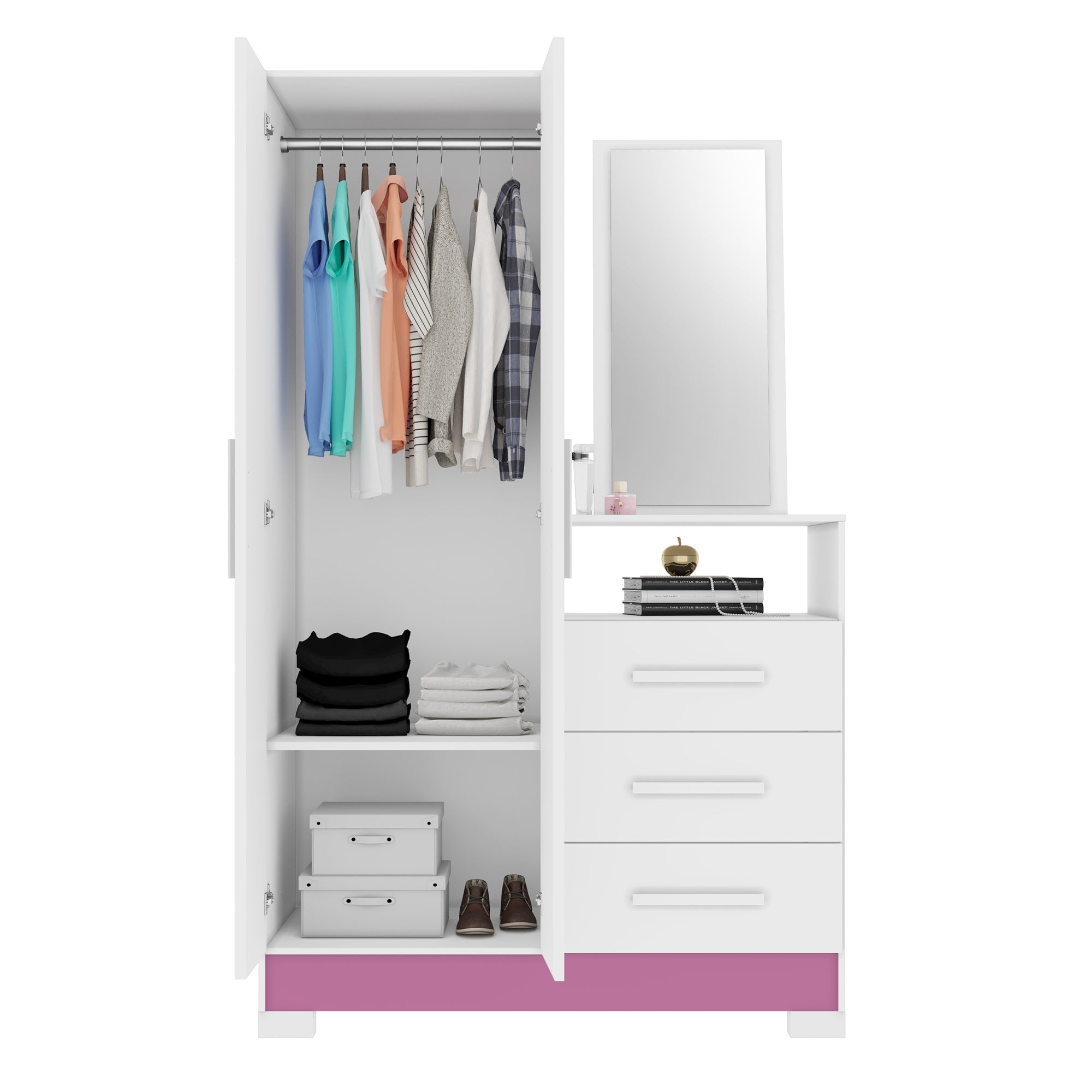 CLOSET TOCADOR HOME MOBILI NT 5165 2 PUERTAS 3 CAJONES RITA BLANCO/ROSA - 5