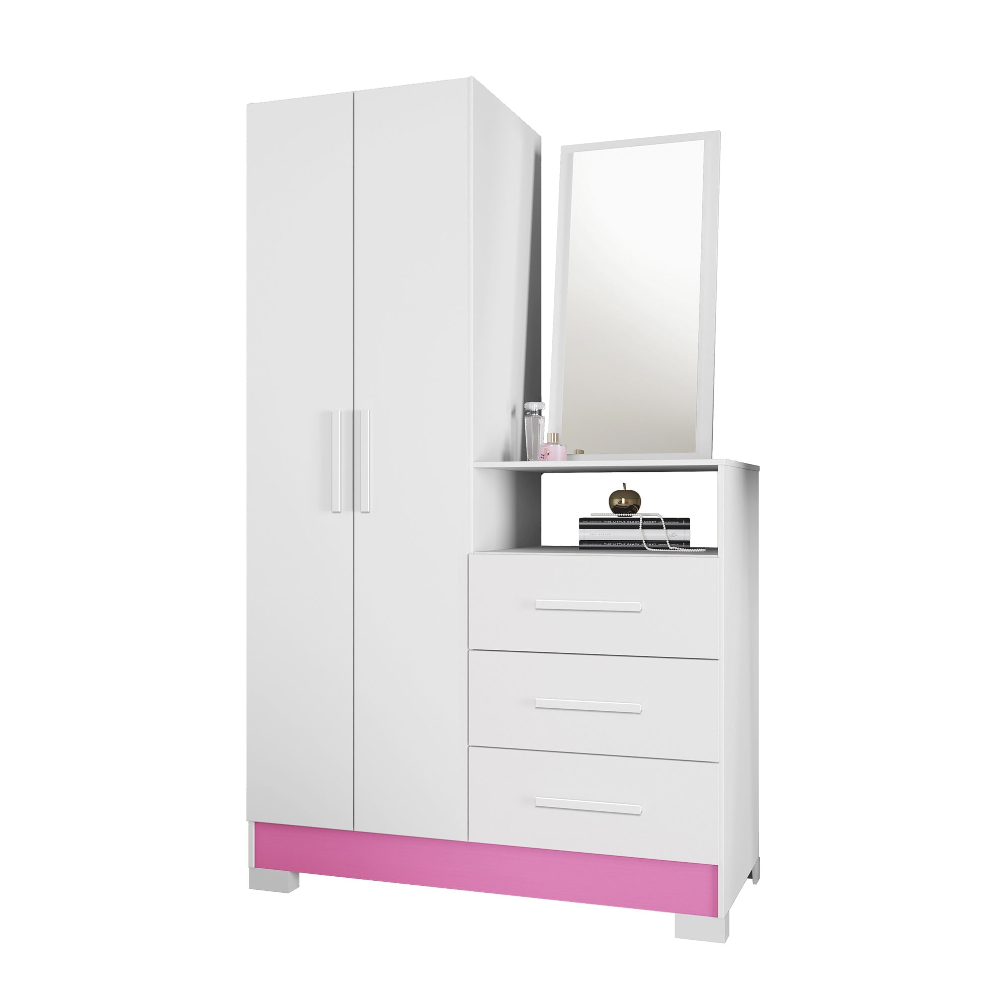CLOSET TOCADOR HOME MOBILI NT 5165 2 PUERTAS 3 CAJONES RITA BLANCO/ROSA - 7