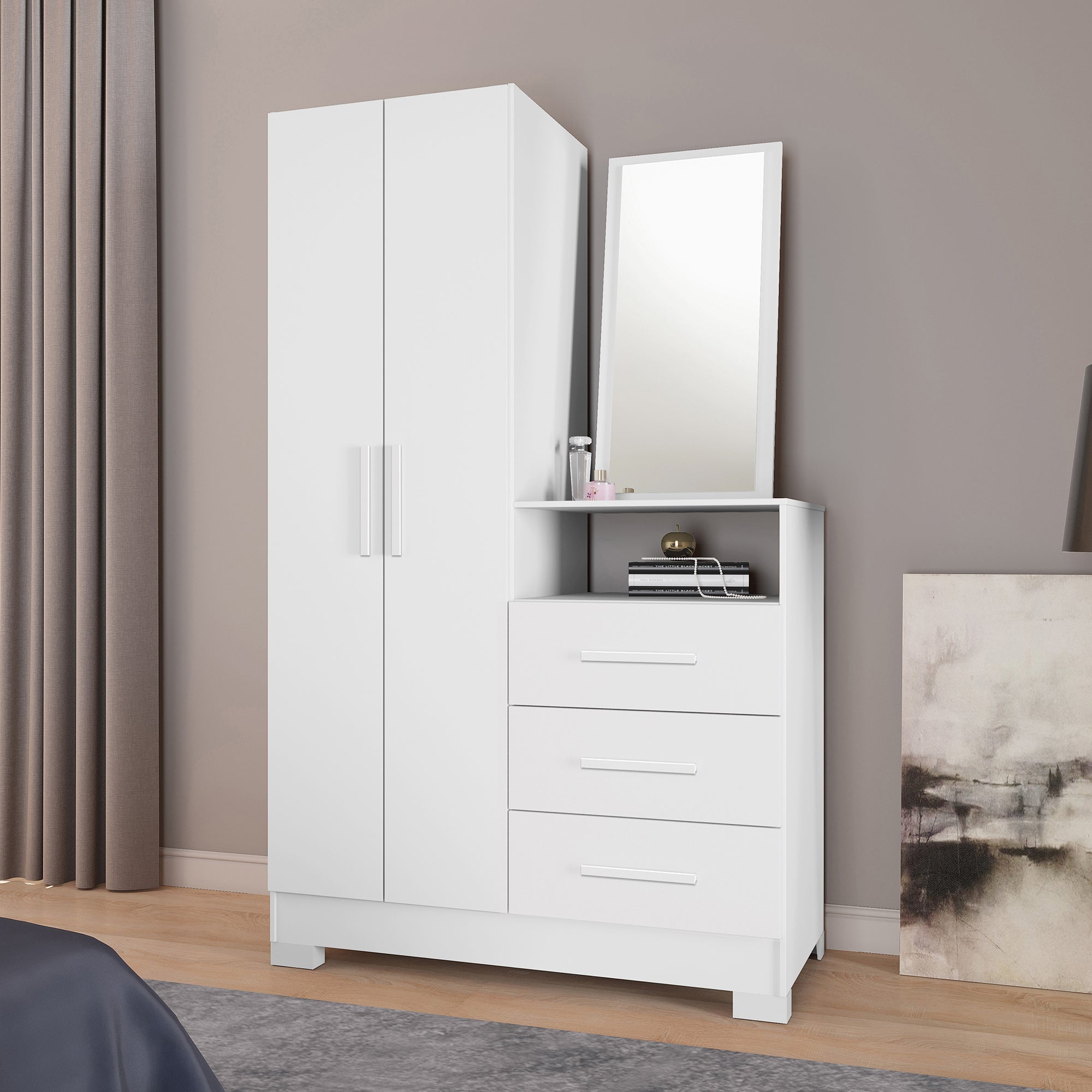CLOSET TOCADOR HOME MOBILI NT 5165 2 PUERTAS 3 CAJONES RITA BLANCO/ROSA - 9