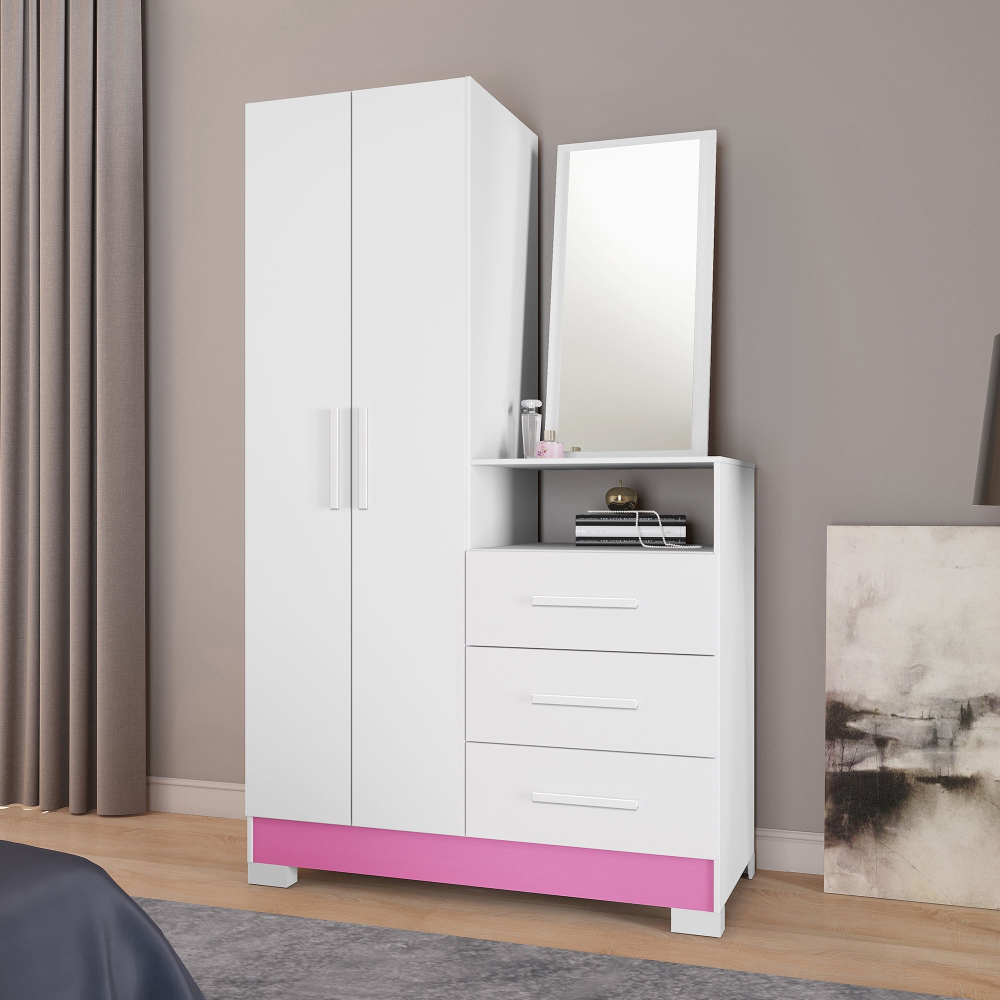 CLOSET TOCADOR HOME MOBILI NT 5165 2 PUERTAS 3 CAJONES RITA BLANCO/ROSA - 10