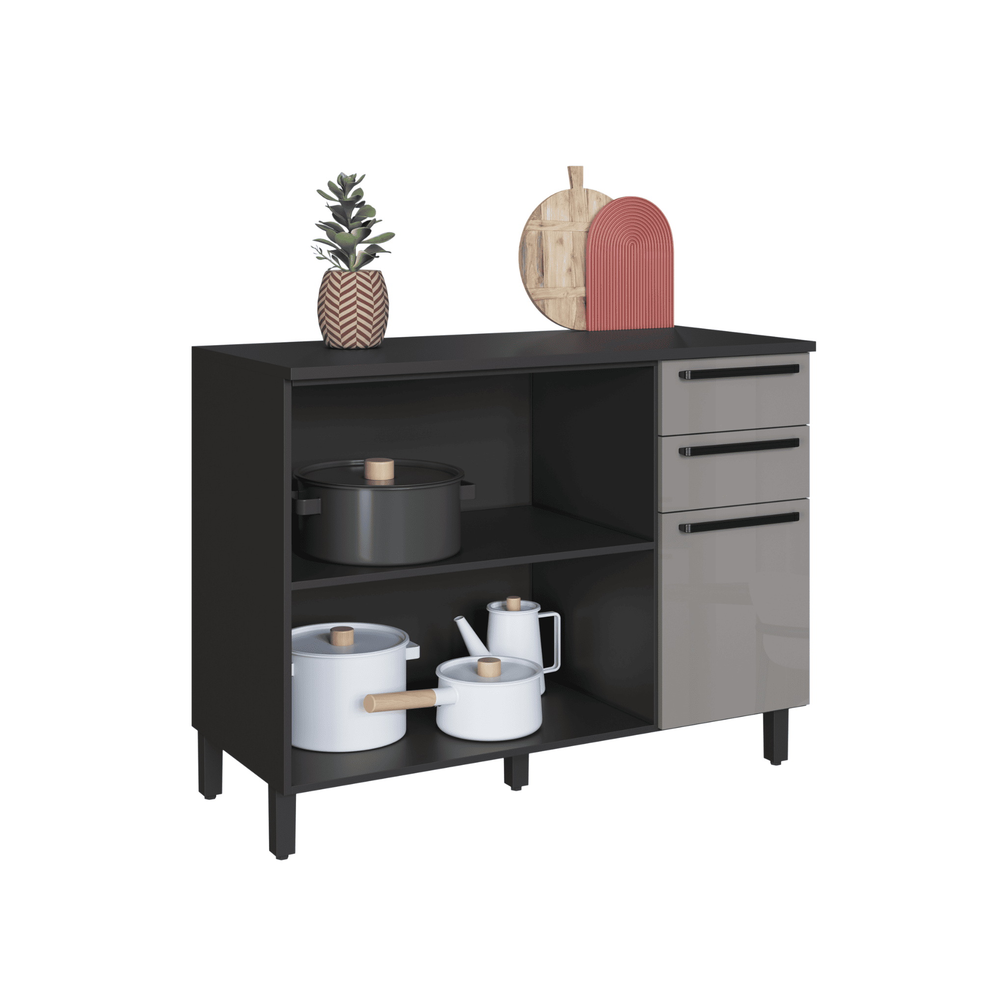 MUEBLE COCINA HOME MOBILI BASE 2 PUERTAS 3CAJONES DELTA GRIS - 4