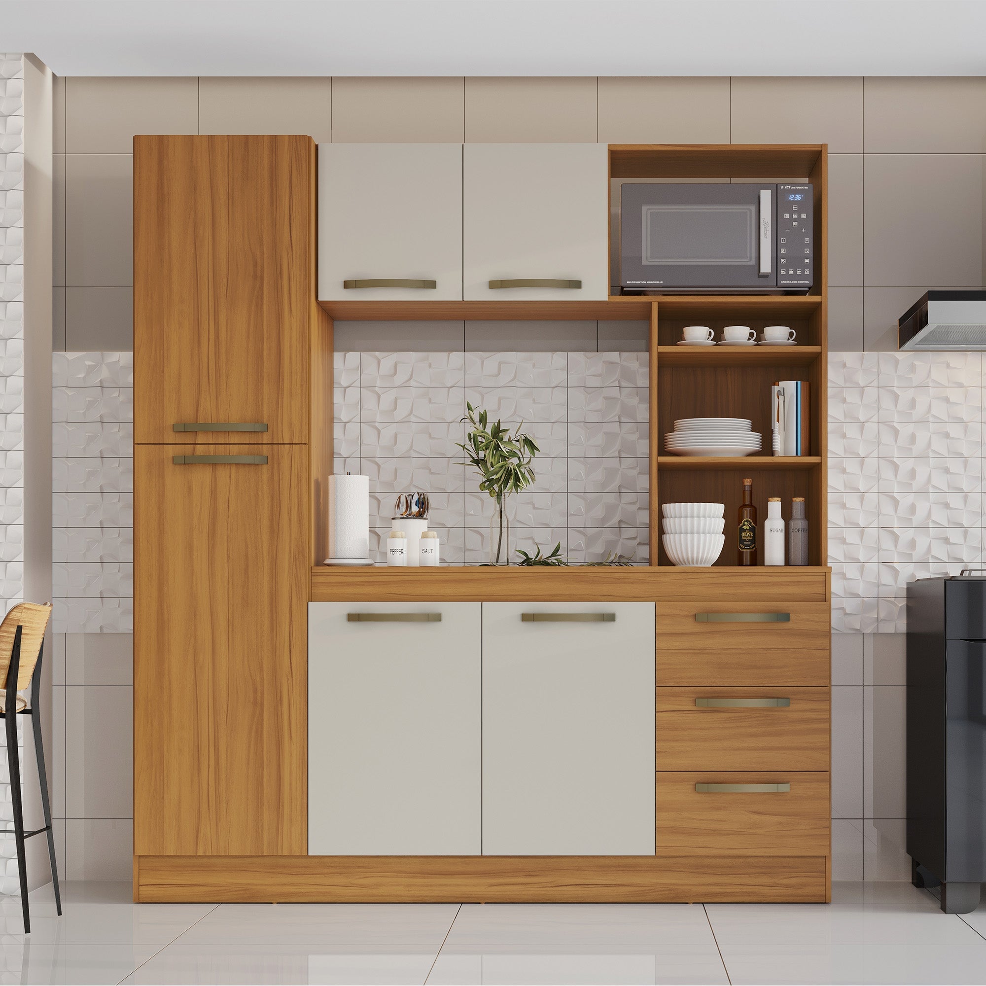 MUEBLE COCINA HOME MOBILI KIT 6 PUERTAS 3 CAJON NT 3125 IRIS BLANCO OW/NOGAL - 2