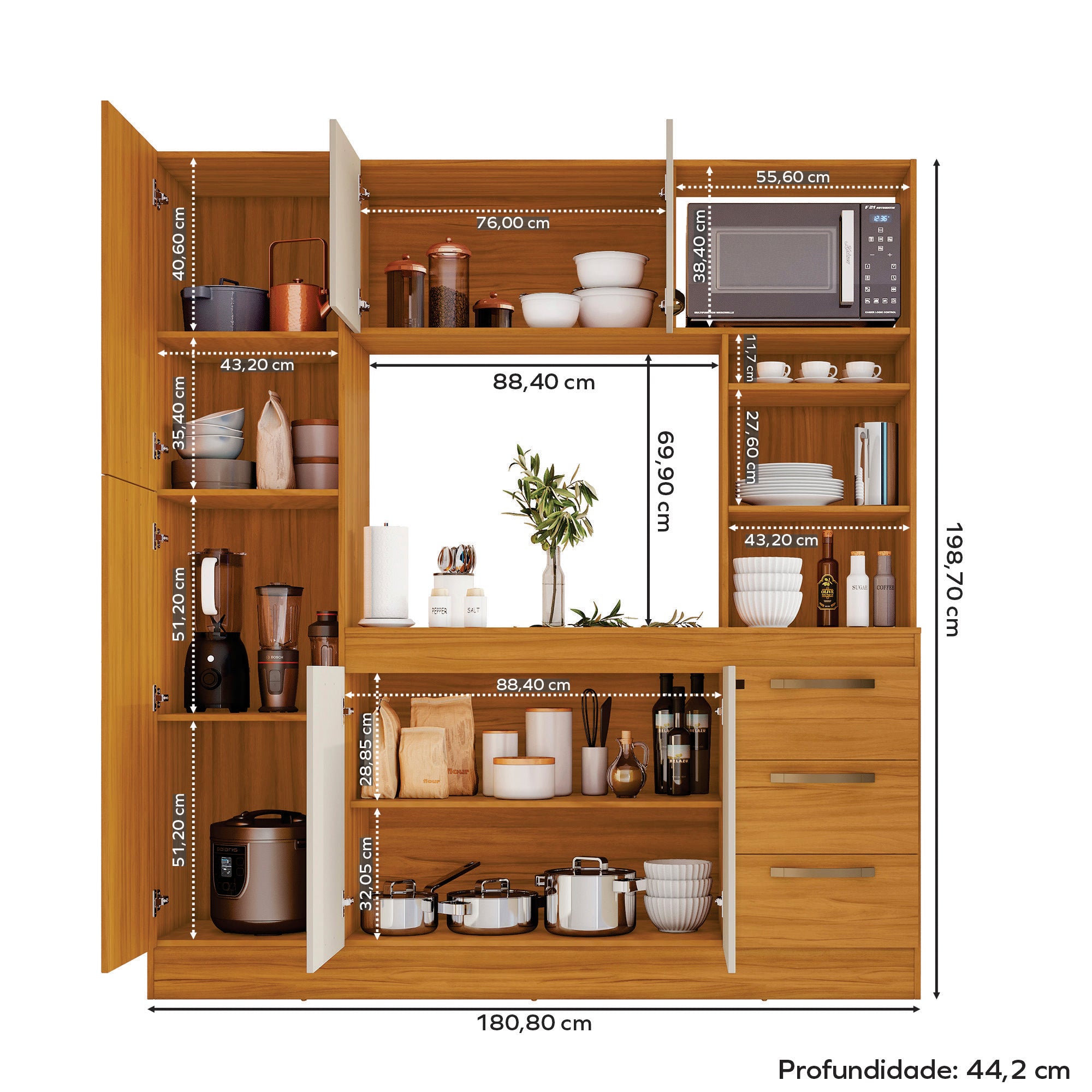 MUEBLE COCINA HOME MOBILI KIT 6 PUERTAS 3 CAJON NT 3125 IRIS BLANCO OW/NOGAL - 5