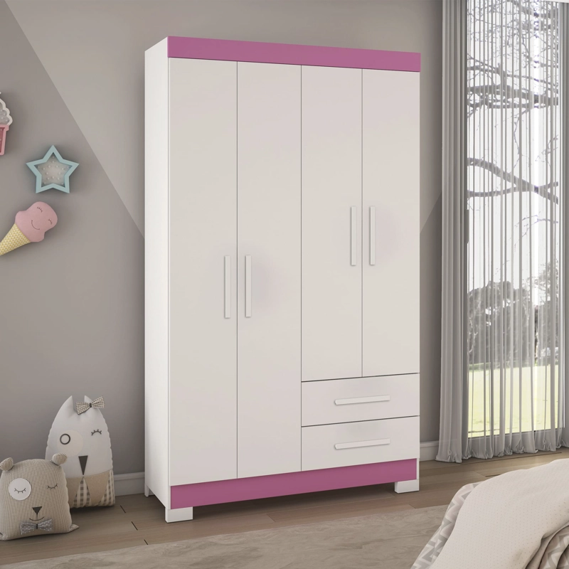 CLOSET 4 PUERTAS 2 CAJONES BALLINA BLANCO/ROSADO - 2
