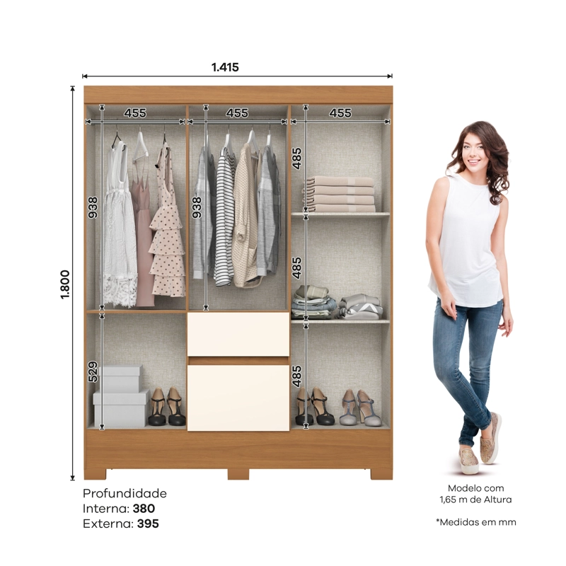 CLOSET 6 PUERTAS 2 CAJONES MONDAI CAFE /OFF WHITE - 4