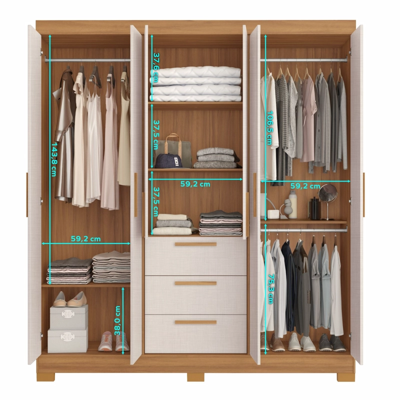 CLOSET 6 PUERTAS 3 CAJONES GALWAY CAFE /OFF WHITE - 3